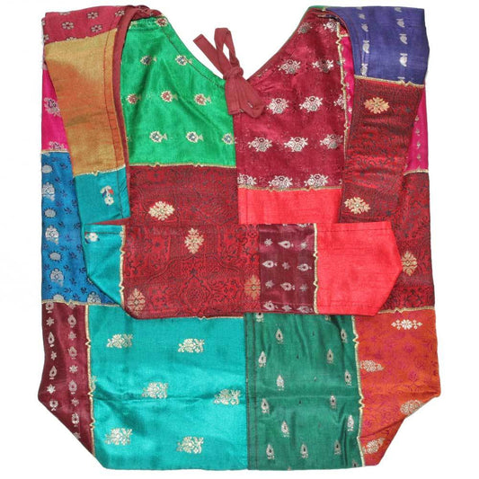 Raw Silk Patchwork Shoulder Bag Embroidered Floral Art