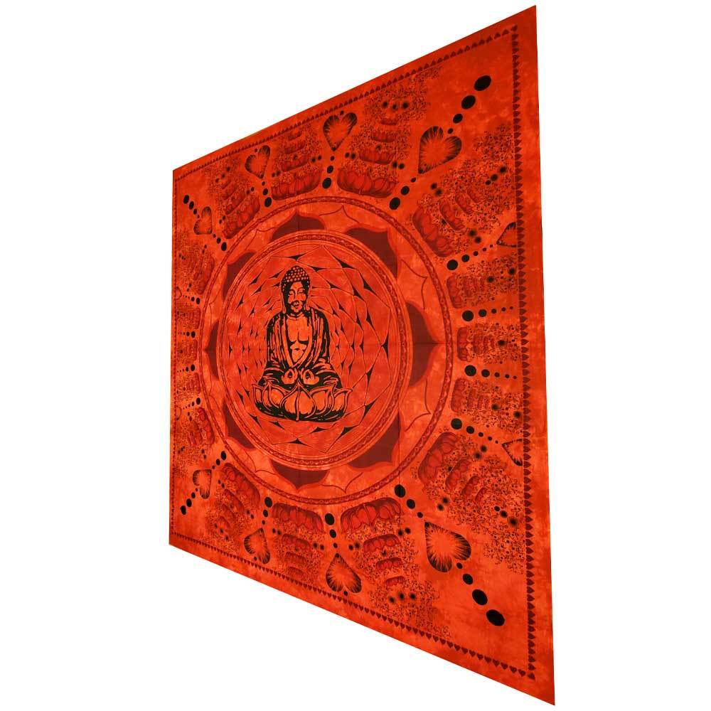 Red Buddha Tapestry Dharma Chakra Lotus Wall Hanging
