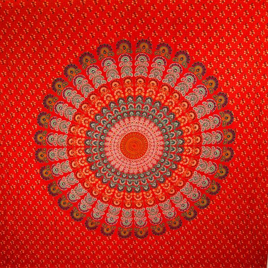 Red Peacock Mandala Tapestry Wall Hanging Throw Boho Decor