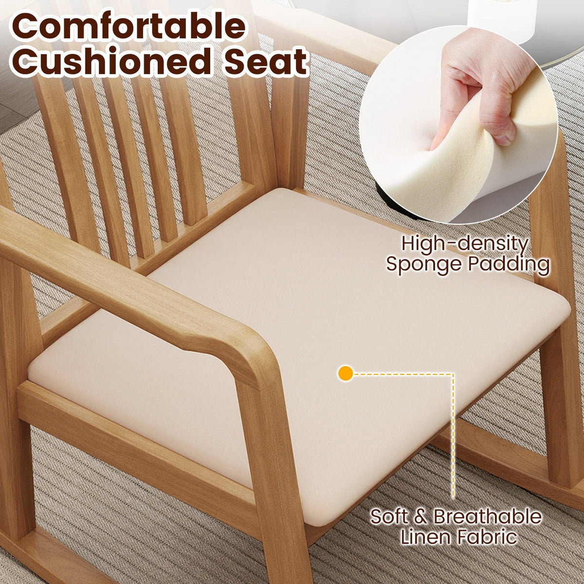 Rocking Chair with Slatted Back and Curved Armrests