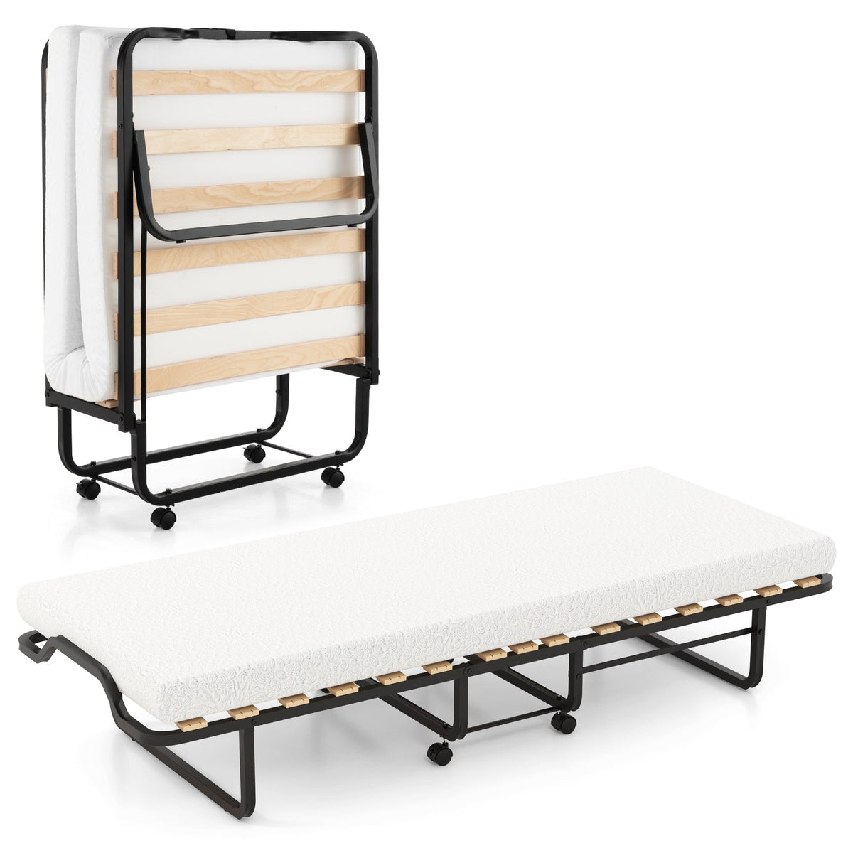 Rollaway Folding Bed with Memory Foam Mattress Made in Italy
