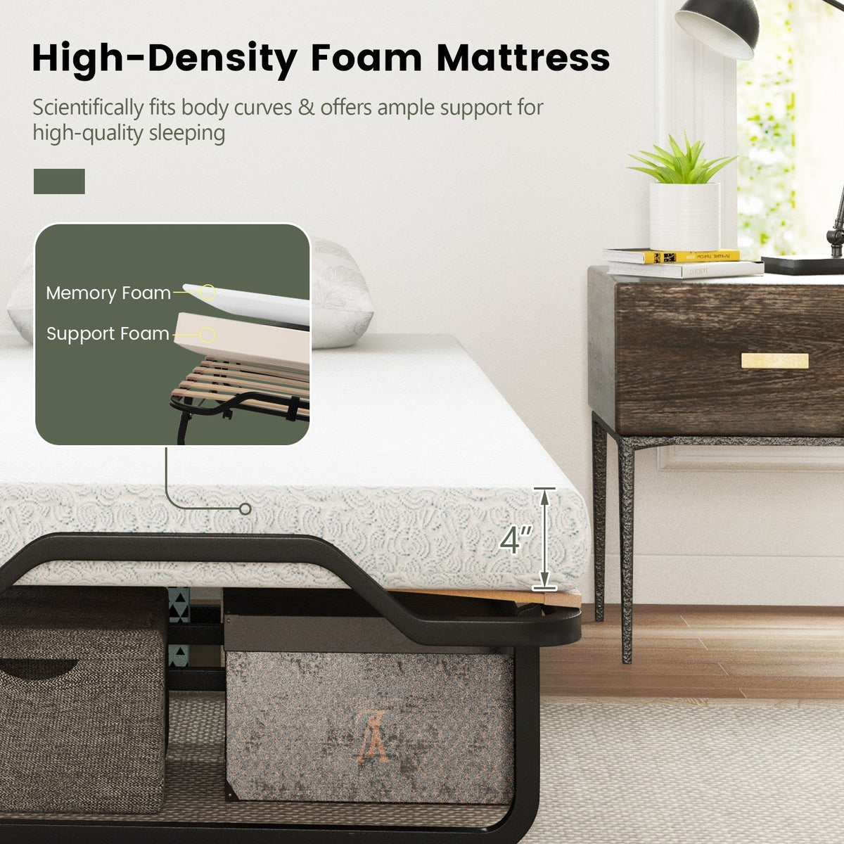 Rollaway Folding Bed with Memory Foam Mattress Made in Italy