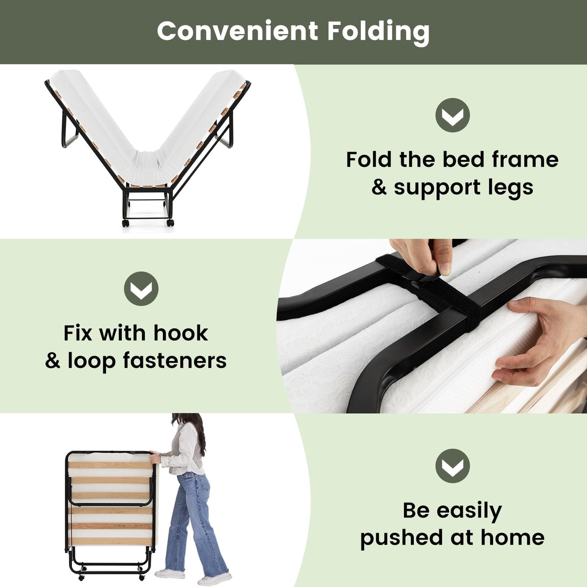 Rollaway Folding Bed with Memory Foam Mattress Made in Italy