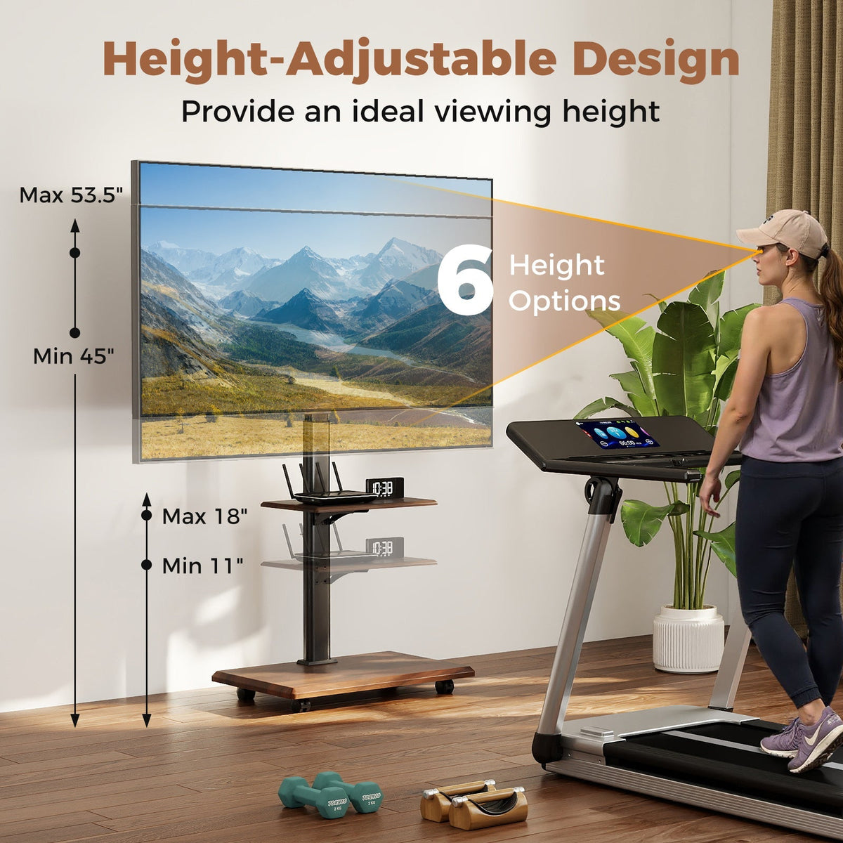 Rolling TV Stand on Wheels Mobile TV Cart for 32-75 Inch TVs Portable AV Cart