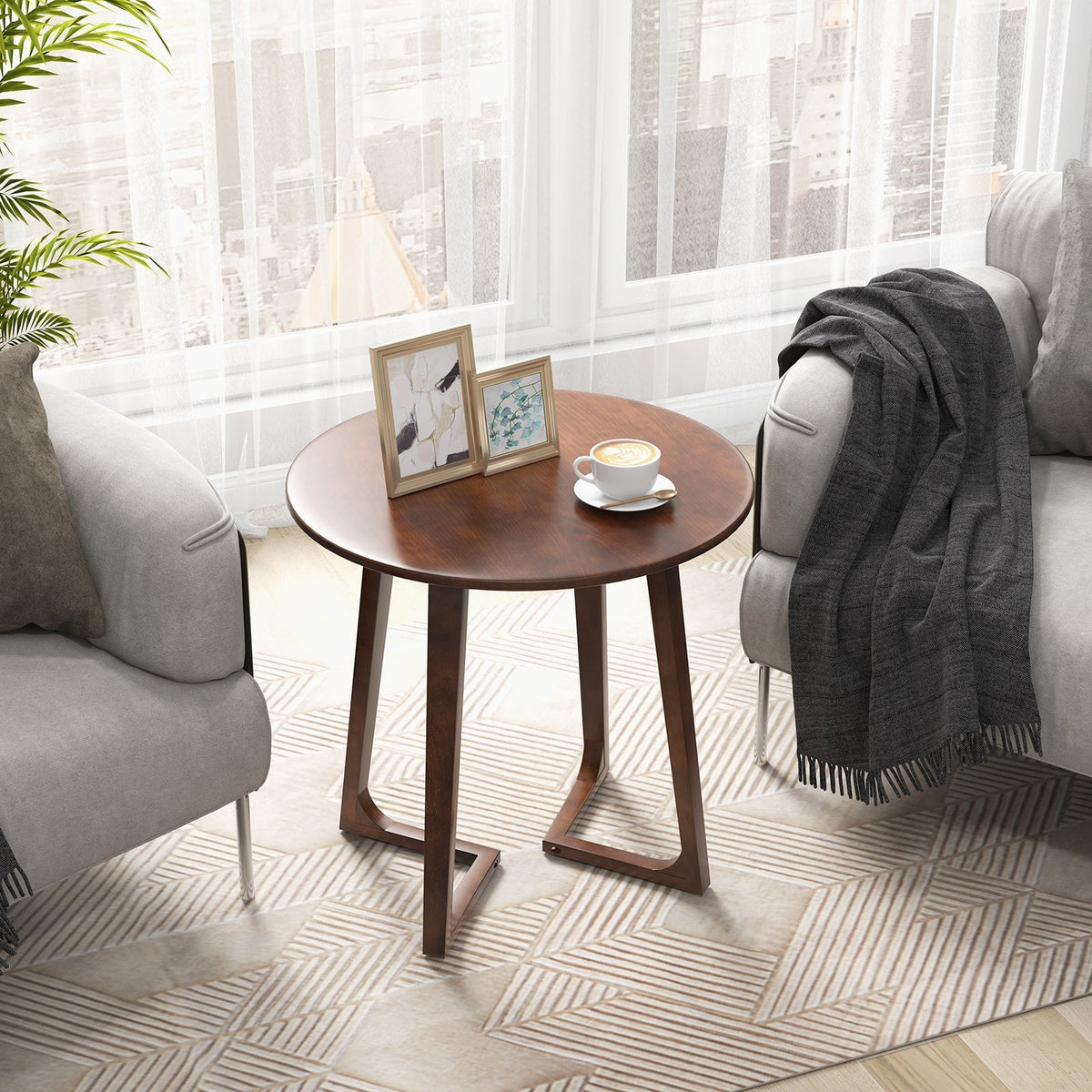 24 Inch Round End Table with Adjustable Foot Pads Natural