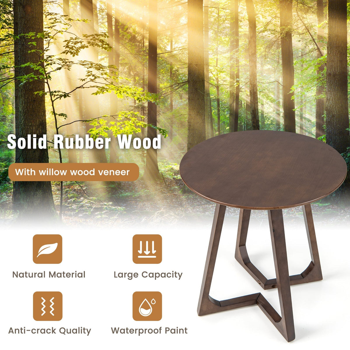 24 Inch Round End Table with Adjustable Foot Pads Natural
