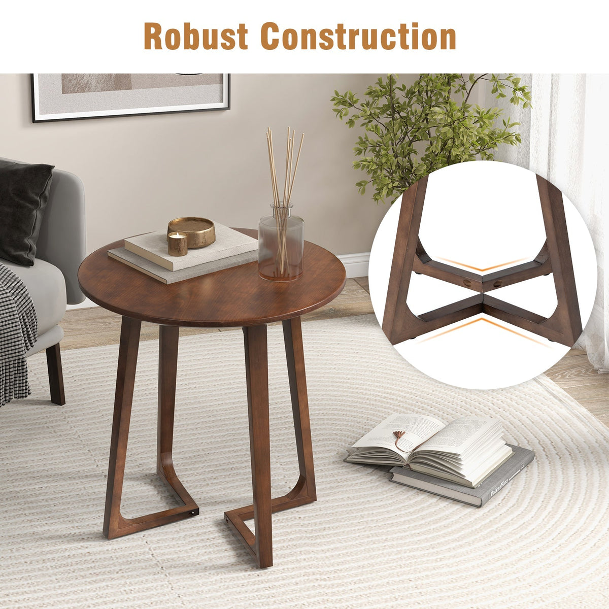 24 Inch Round End Table with Adjustable Foot Pads Natural