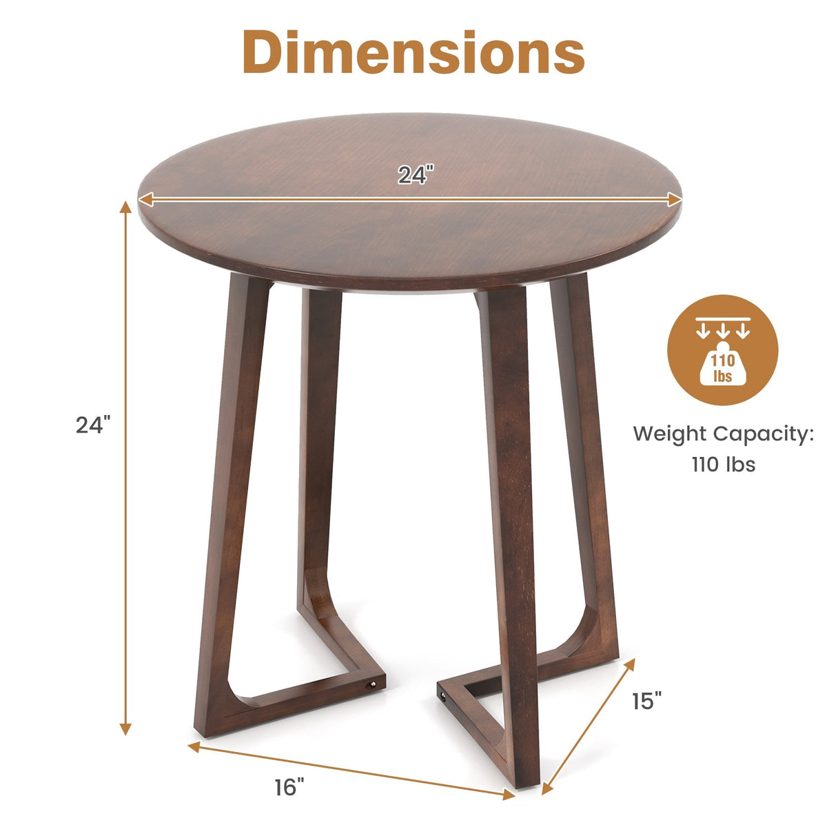 24 Inch Round End Table with Adjustable Foot Pads Natural