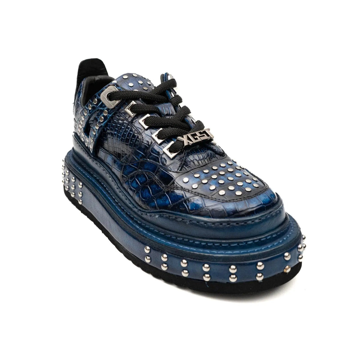 Blue Studded Crocodile Leather Sneakers