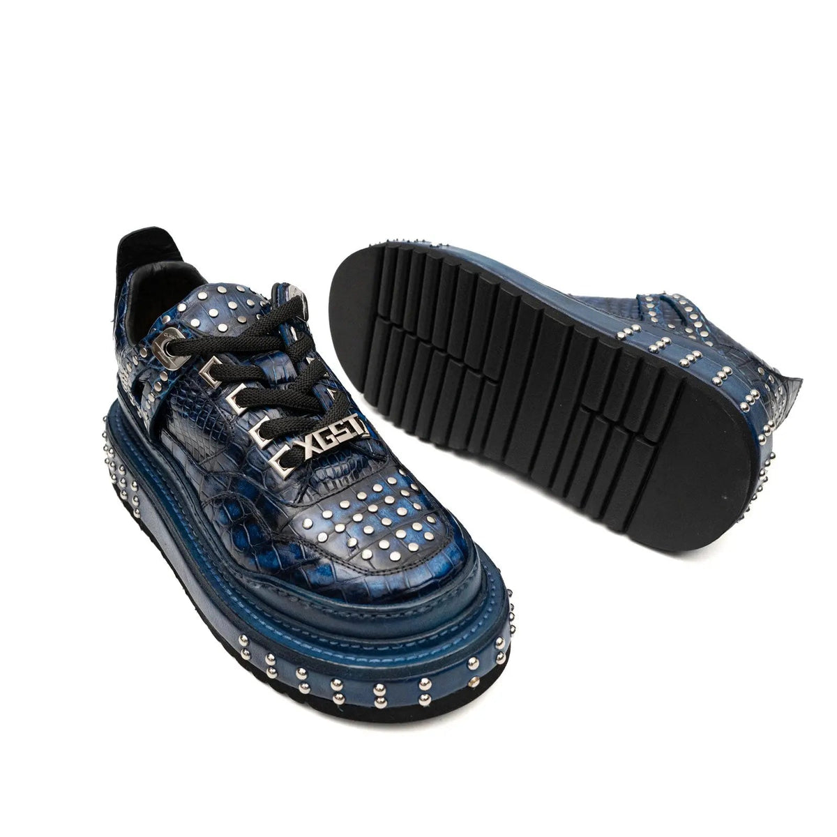 Blue Studded Crocodile Leather Sneakers