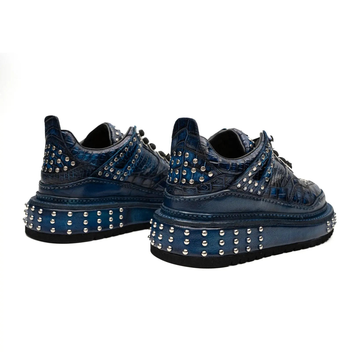 Blue Studded Crocodile Leather Sneakers