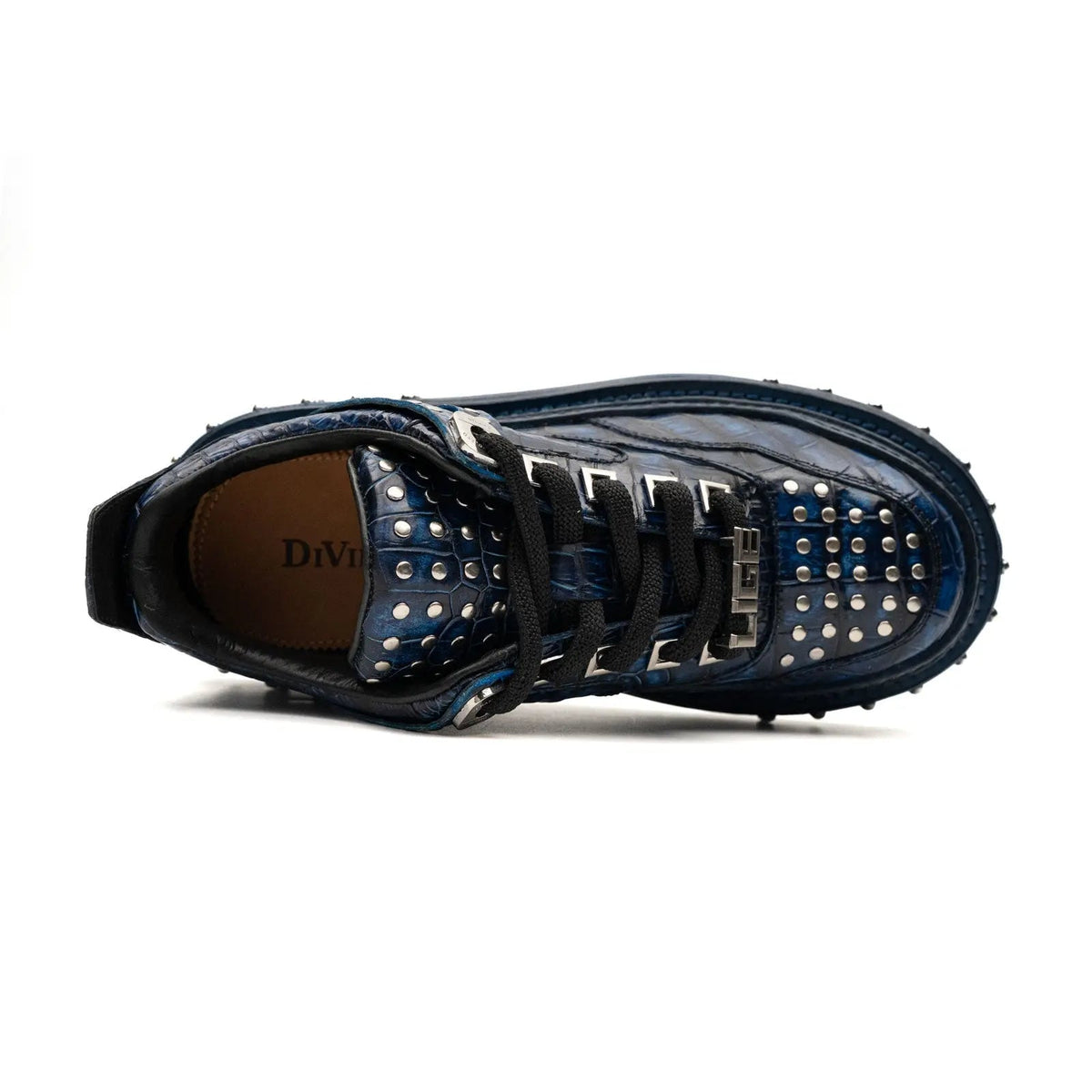 Blue Studded Crocodile Leather Sneakers