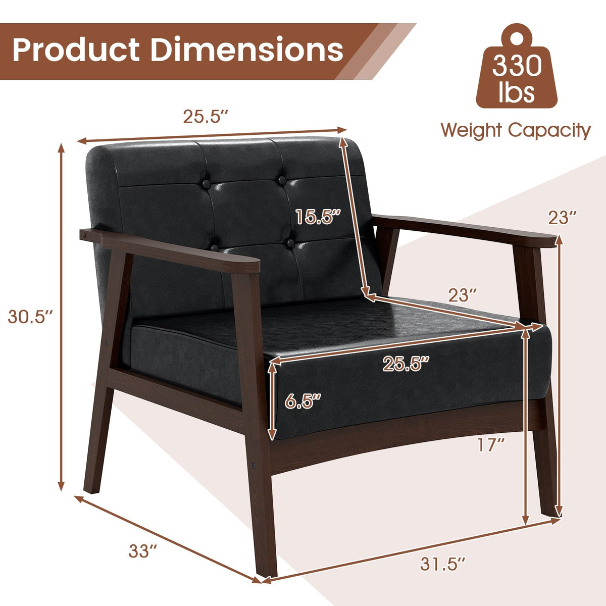 Rubber Wood Frame Accent Chair with Armrest for Living Room