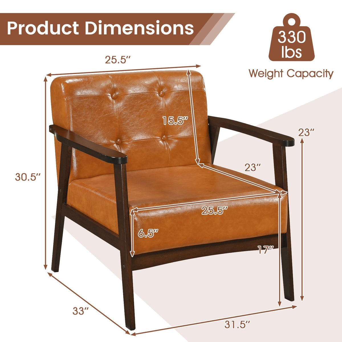 Rubber Wood Frame Accent Chair with Armrest for Living Room