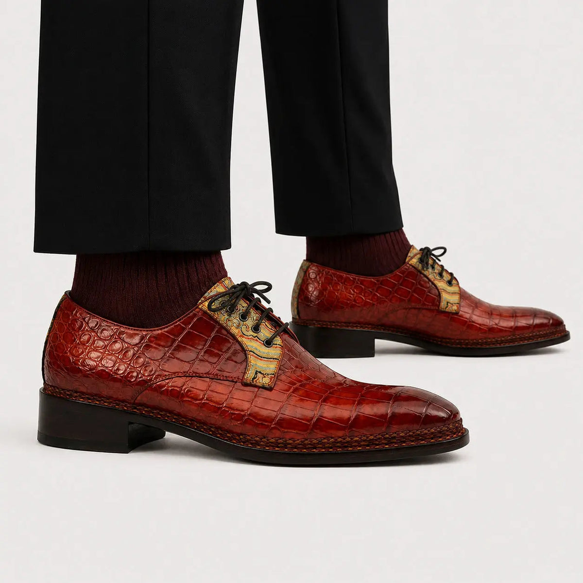 Red Crocodile Leather Derby Shoes