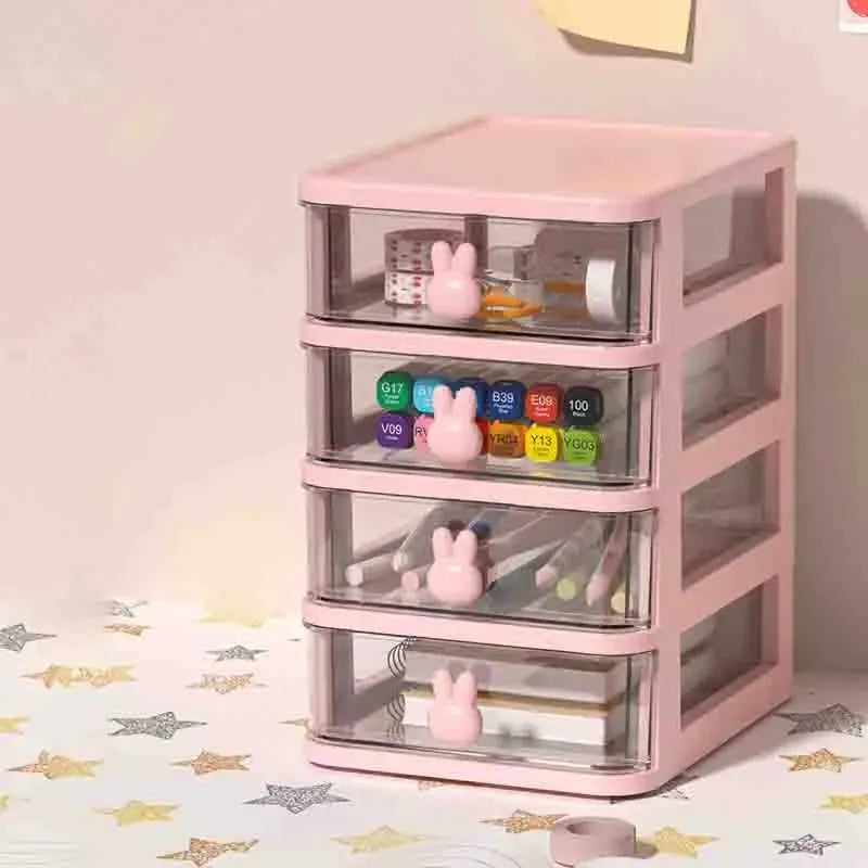 Organizador de cajones apilables transparentes de 2-5 niveles, caja de almacenamiento multi-nivel de PP, estilo de dibujos animados, para oficina/productos de belleza, sistema de escritorio modular