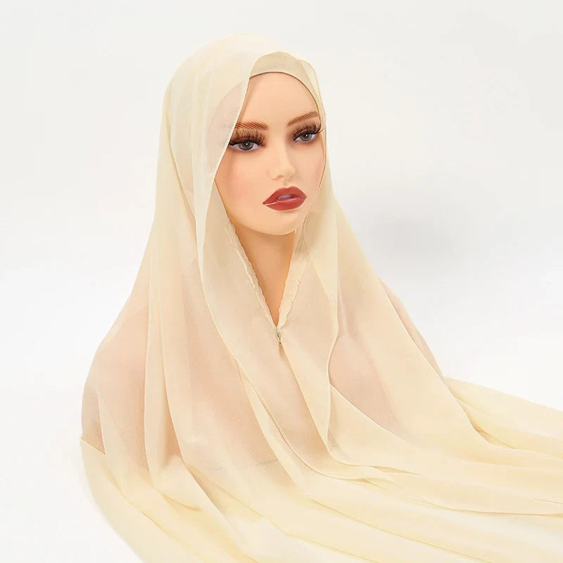 Newest Instant Chiffon Hijab With Magnetic Buckle Solid Color Woman Muslim Hijab Scarf Islamic Turban Fashion Headband Shawl
