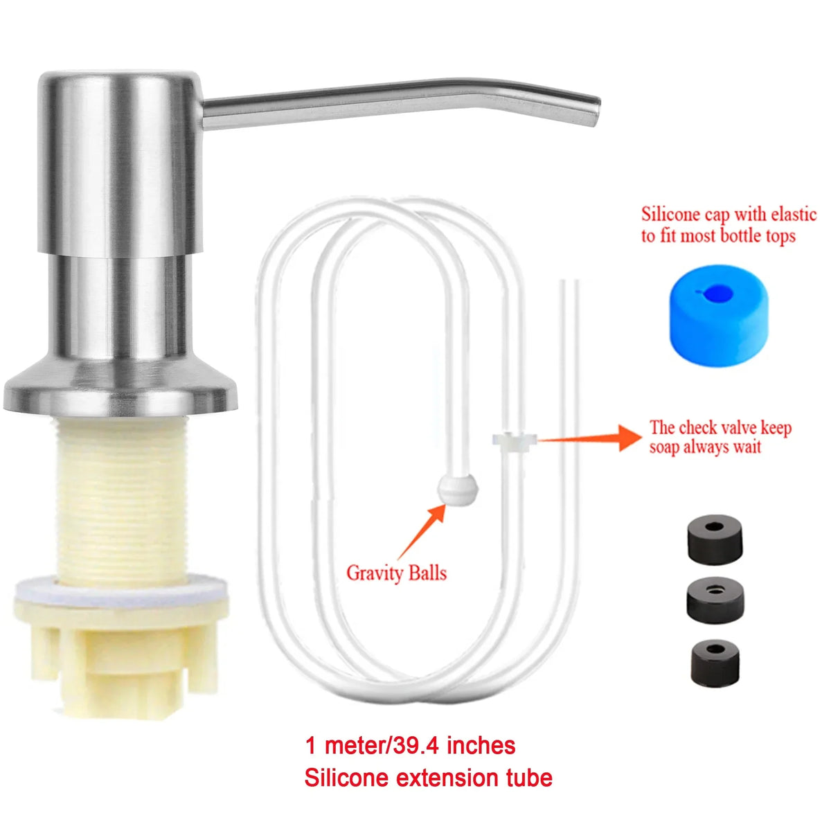 Stainless Steel Press Head Soap Dispenser for Kitchen Sink Soap Dispenser Extension Tube kit Under Sink Soap Dispenser Pump