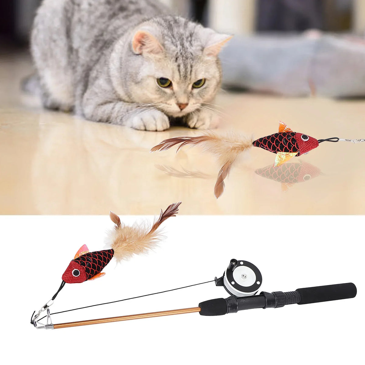 Varita Teaser para Gatos, Caña de Pescar para Gatos, Varita Teaser Multifuncional Resistente a las Mordeduras para Gatos