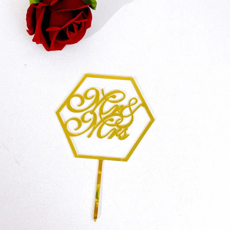 Ins Gold Acrylic Ring Wedding Cake Topper Bride Groom Proposal Party Wedding Cake Topper for Engagement Gift Dessert Decoration