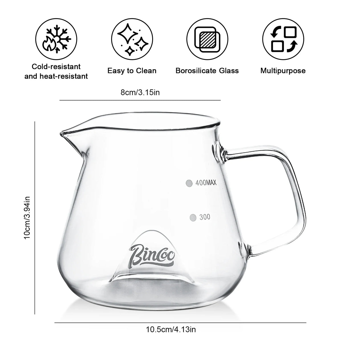 Bincoo 400ML Clear Glass Coffee Carafe Heat Resistant Visual Brewing Control Easy Sharing Pour over Coffee Maker