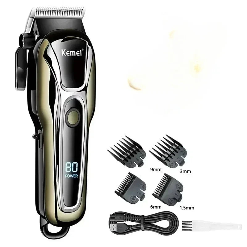 Kemei PG1990A Rechargeable Hair Clipper or Limit Combs Professional Cordless Men Hair Trimmer Men's Hair Cutting Machine Barber