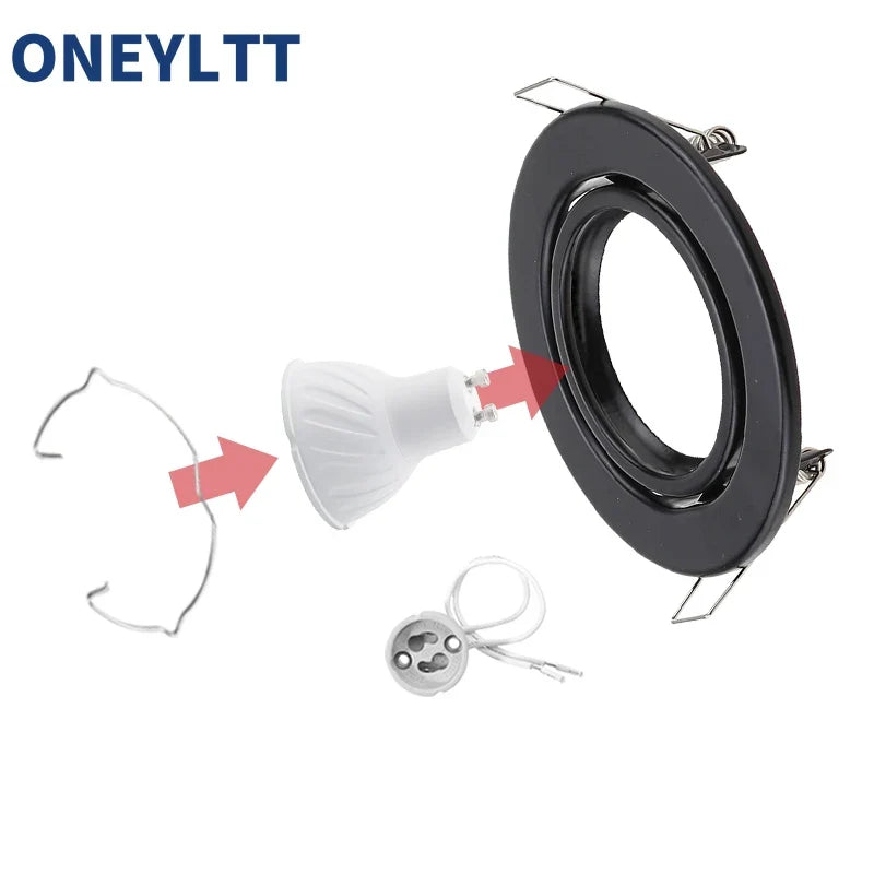 Focos LED Blancos/Negros Marco Ajustable Downlight Portaleds Agujero 70mm para Soporte de Bombilla MR16 GU10 Foco Empotrado LED