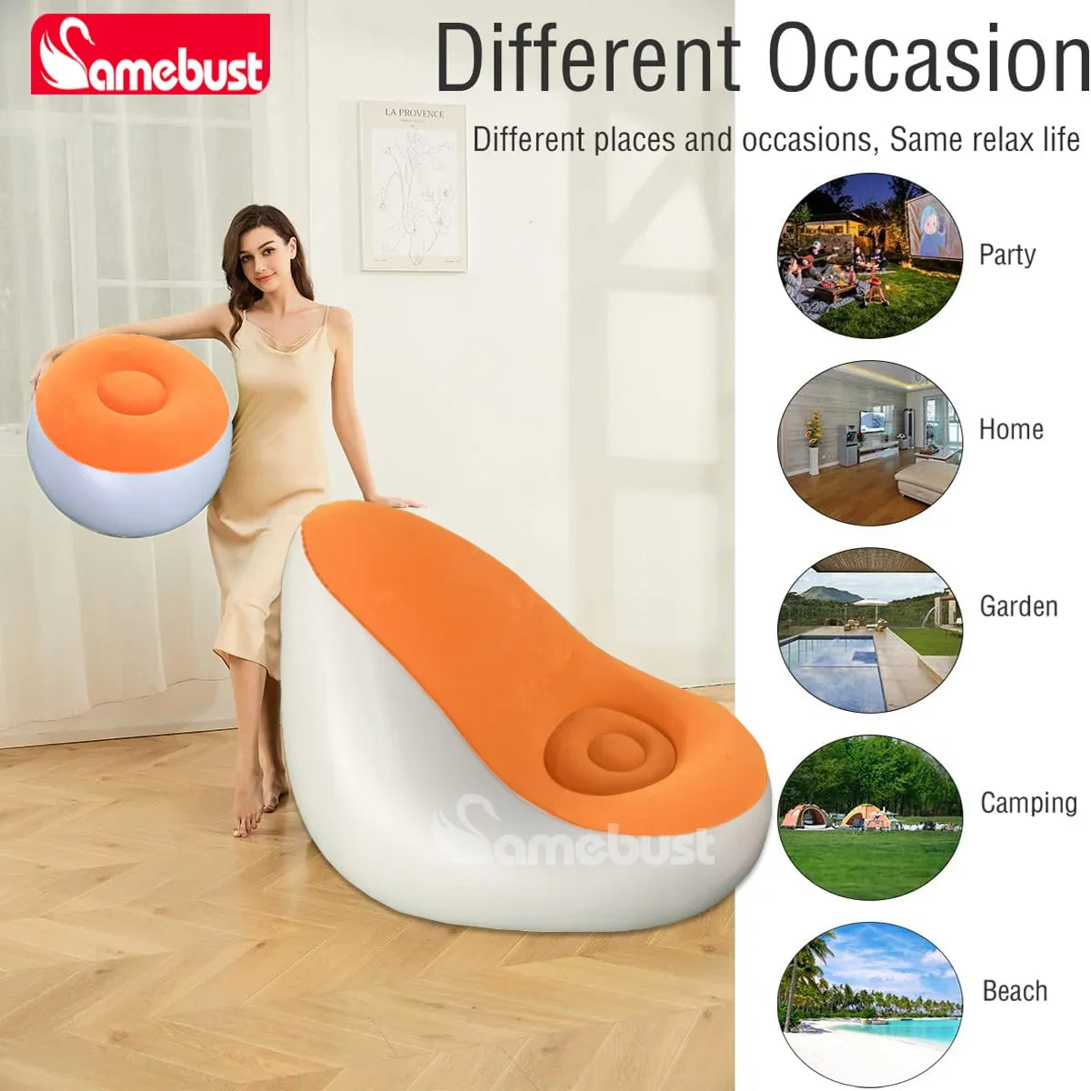 Sofá Hinchable Camebust - Superficie Aterciopelada PVC de Alta Calidad Reposapiés Hinchado Rápido Tumbona Perezosa
