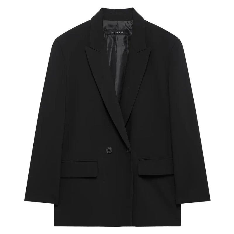 HXAO Blazer Women Double Breasted Pocket Women's Jacket 2025 Long Sleeve Casual Blazers Woman Chic Office Wear Ladies Coat