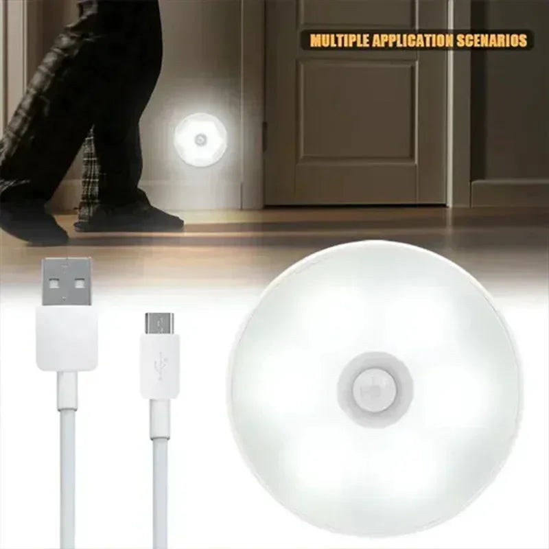 4pcs Motion Sensor LED Night Light USB Rechargeable Night Lamp For Kitchen Cabinet Wardrobe Lamp Staircase Wireless Closet Light