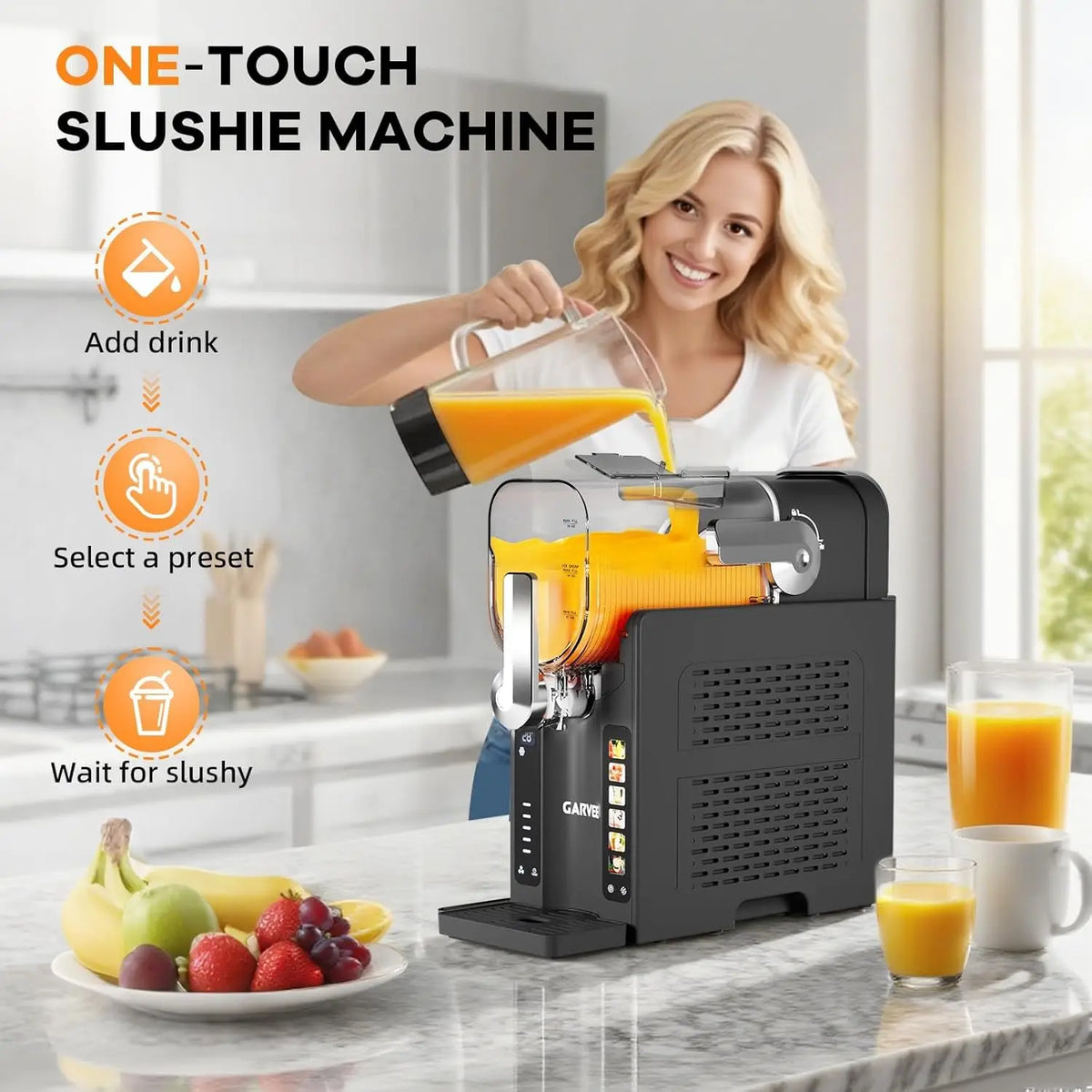 Máquina para granizados para casa, sin necesidad de hielo, máquina para bebidas heladas con pantalla LED, 6 programas preestablecidos, para margaritas, batidos, helados