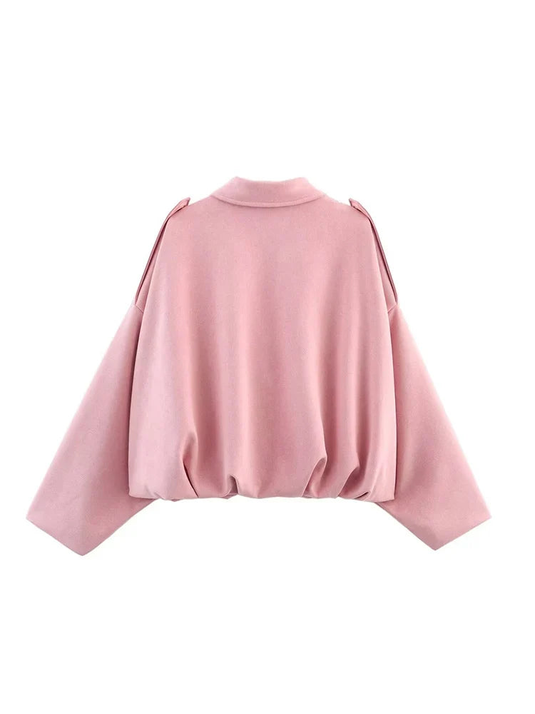 TFMLN Women Suede Bomber Jacket Spring New Fashion Long Sleeve Zipper Oversize Solid Bomber Coat Chic Lady 2025 Streetwear