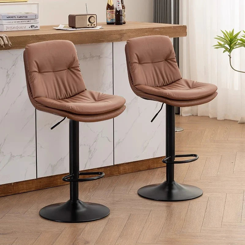 Taburetes de bar para cocina, taburetes de bar de cuero para isla de cocina, taburetes de barra de desayuno de altura ajustable con respaldo y reposapiés, giratorios