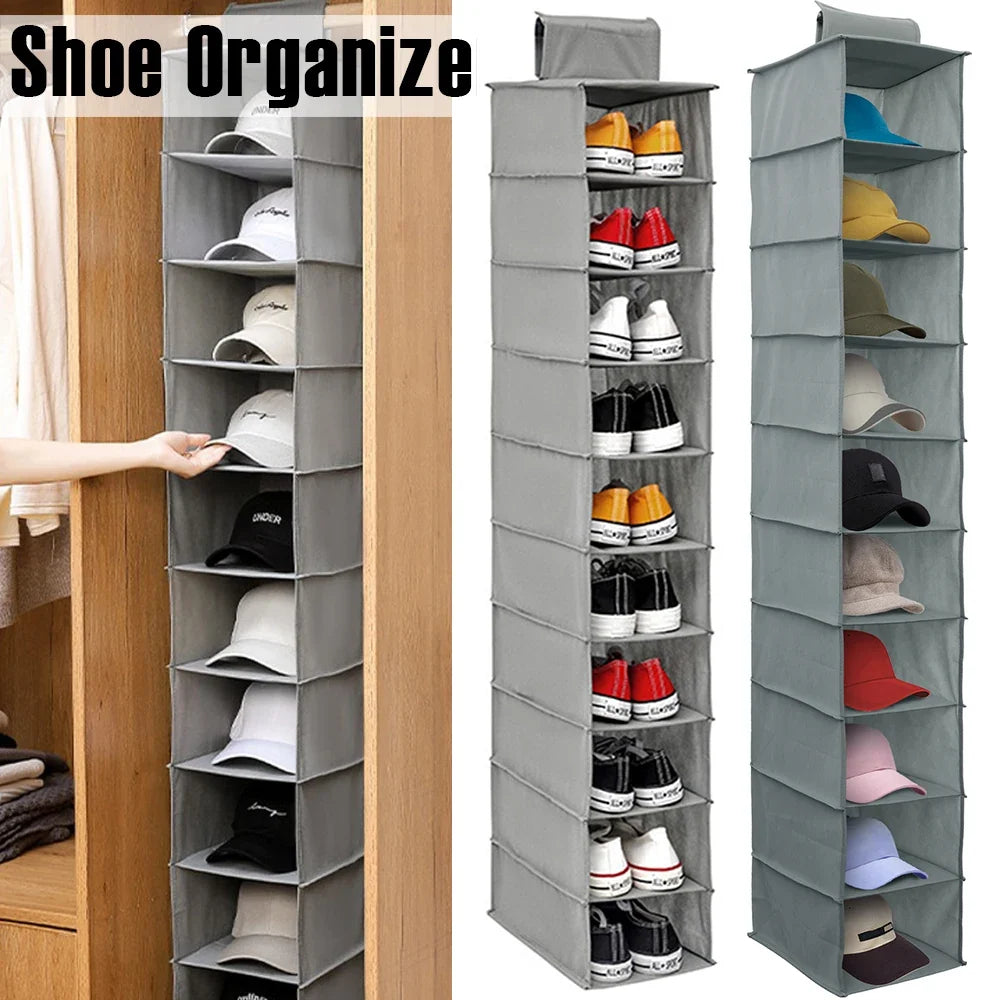 Zapatero colgante Organizador de zapatos no tejido Estantería de almacenamiento de zapatos de 10 capas Plegable Ahorro de espacio para el hogar Dormitorio Armario