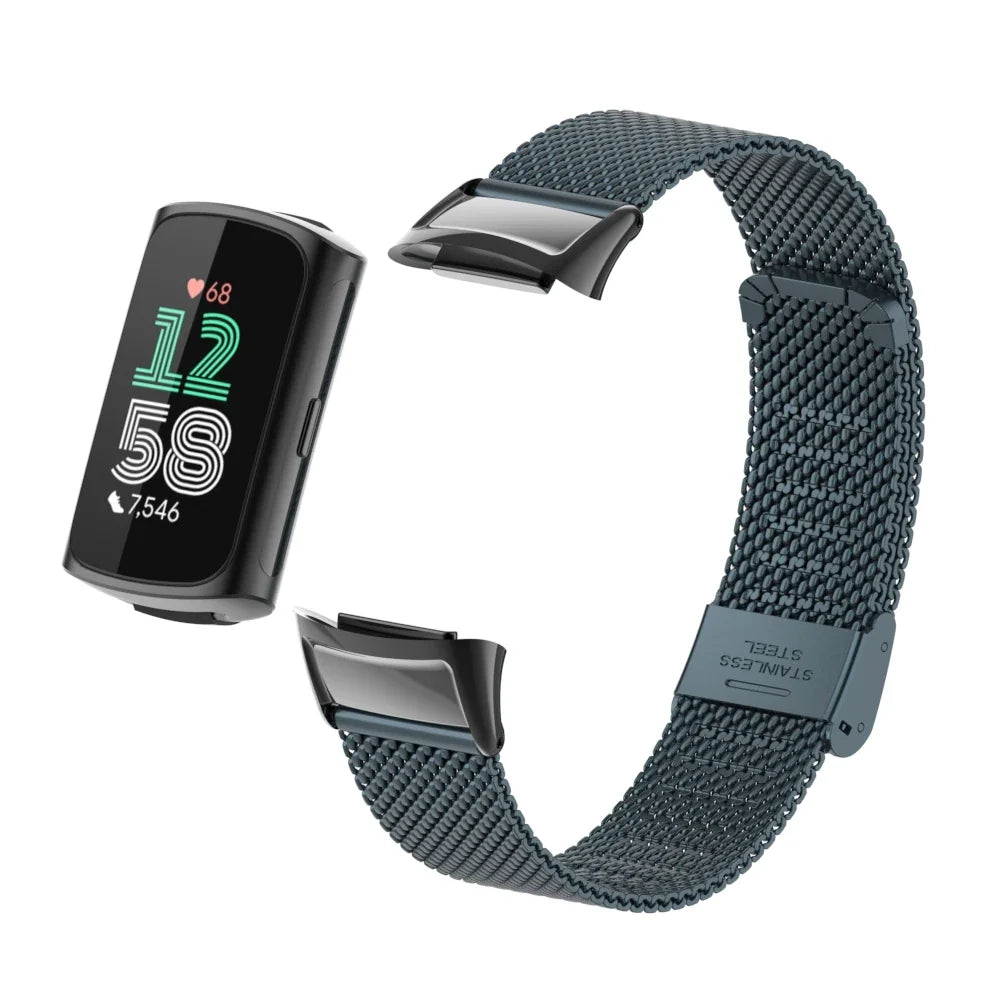 Fitbit Charge 5 & 6 Stainless Steel Mesh Band - Clasp Strap