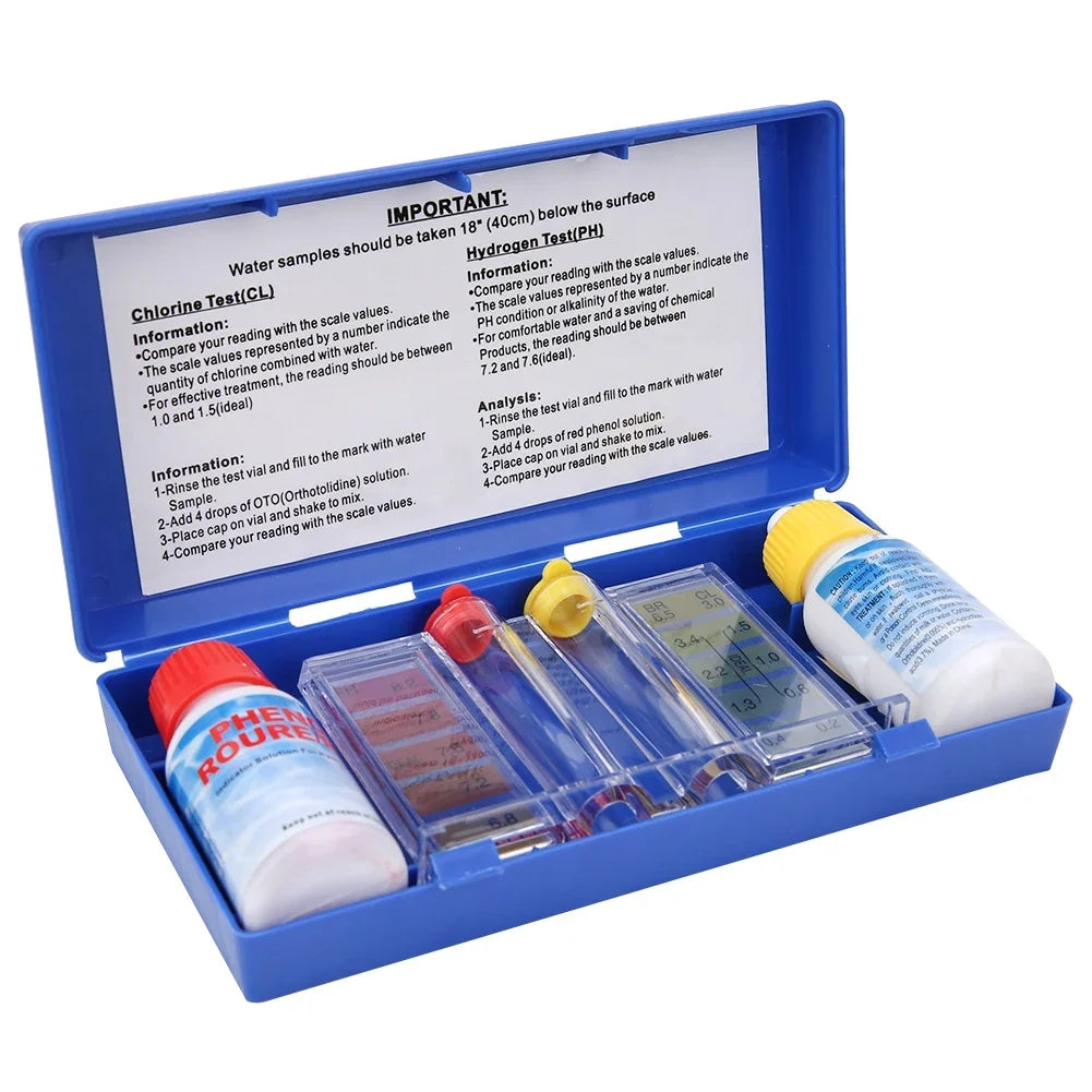 Kit de prueba de calidad del agua para piscinas, kit de prueba de cloro para piscinas, caja de prueba de agua