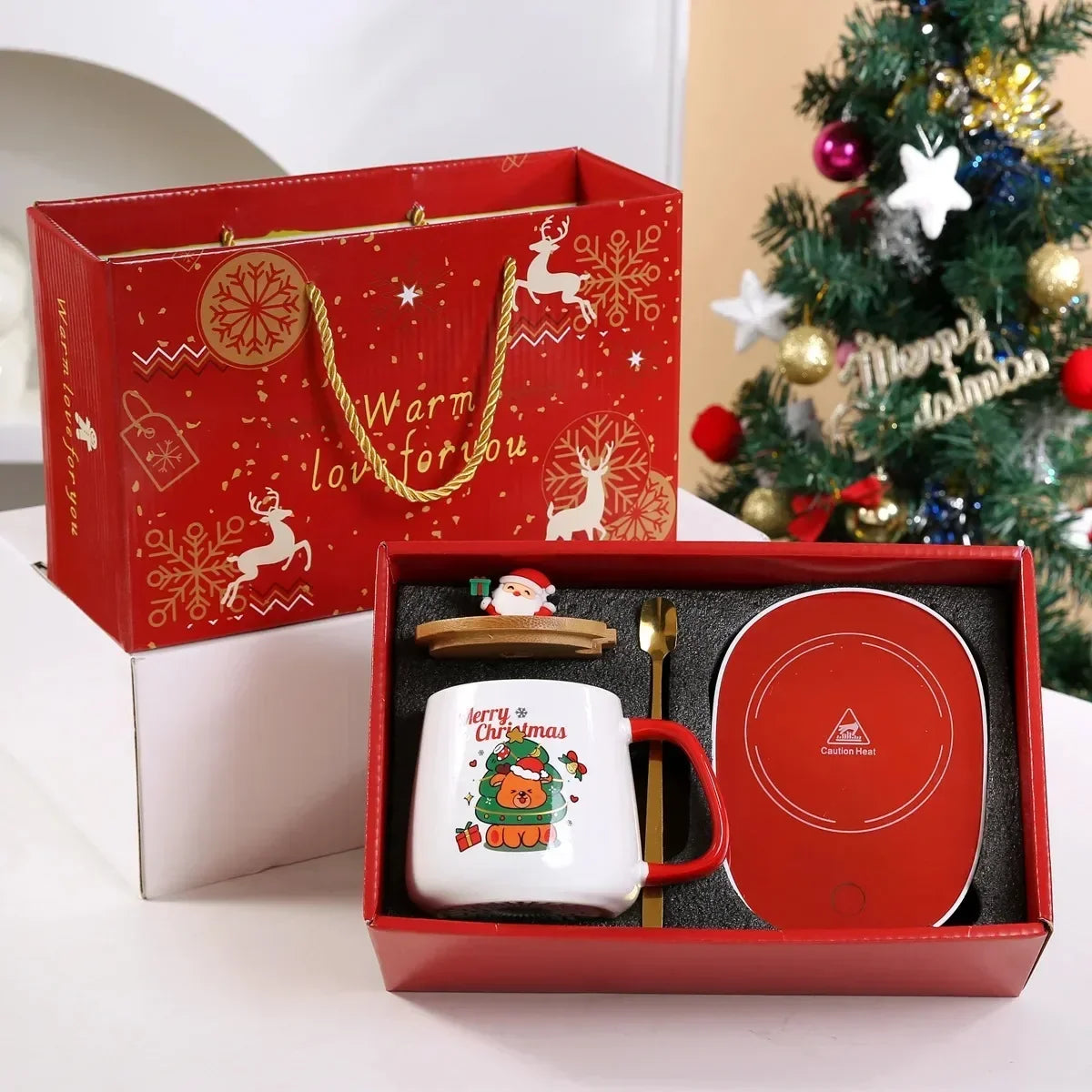 Christmas Gift New Year Set:55 ℃ Thermostat Mugs Cup Snowman Ceramic Cup with Lid with Spoon Mugs Coffee Cups for Home or Office