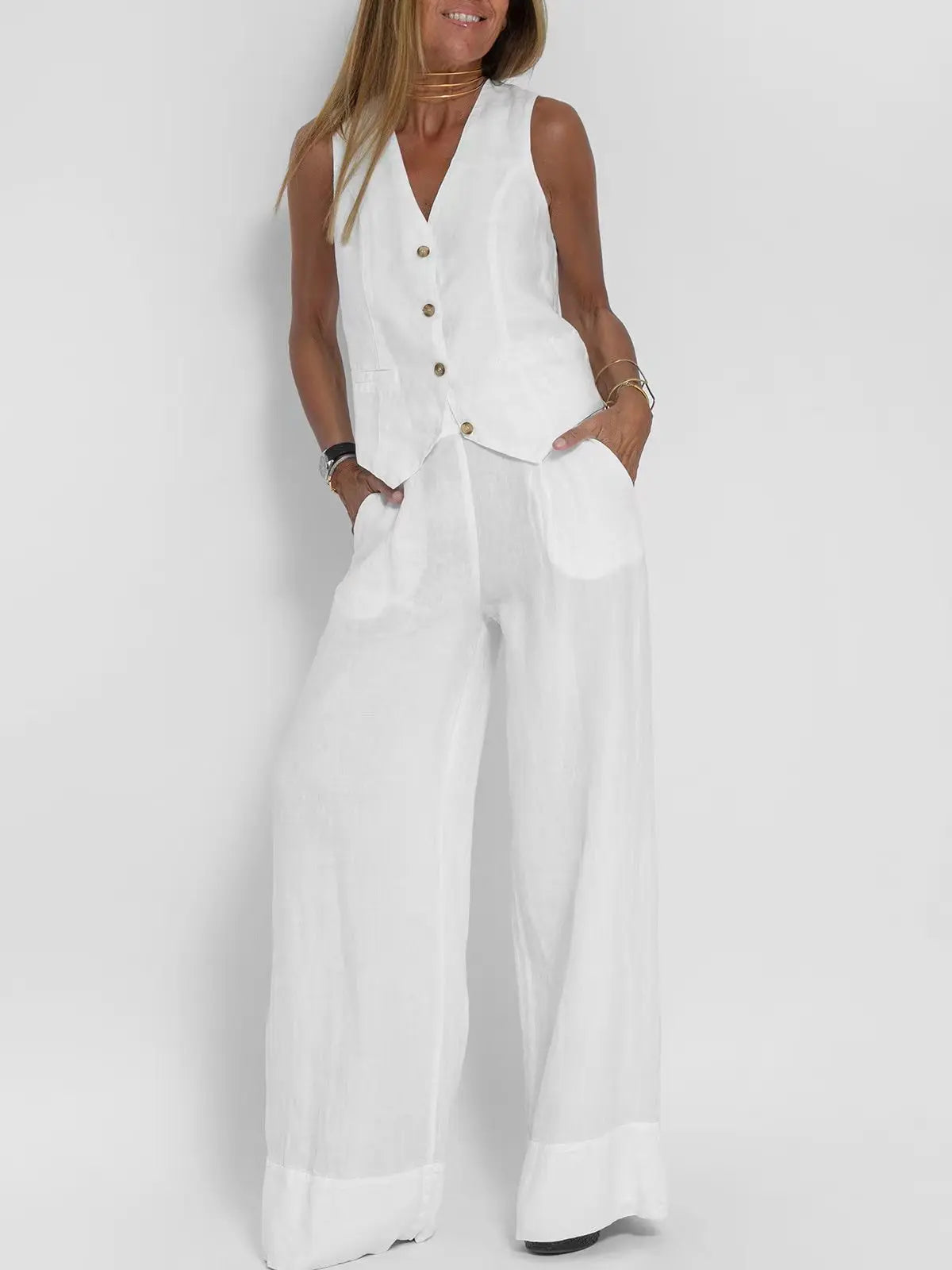 Women's Sleeveless Vest and Pants Set, Colorblock Two-Piece Suit