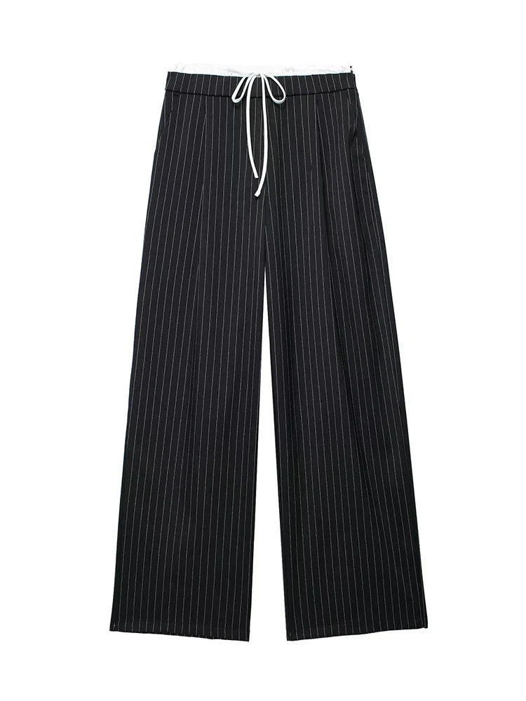 Willshela Women Fashion Solid Lace Up Side Zipper Straight Pants Vintage High Elastic Waist Female Chic Lady Trousers