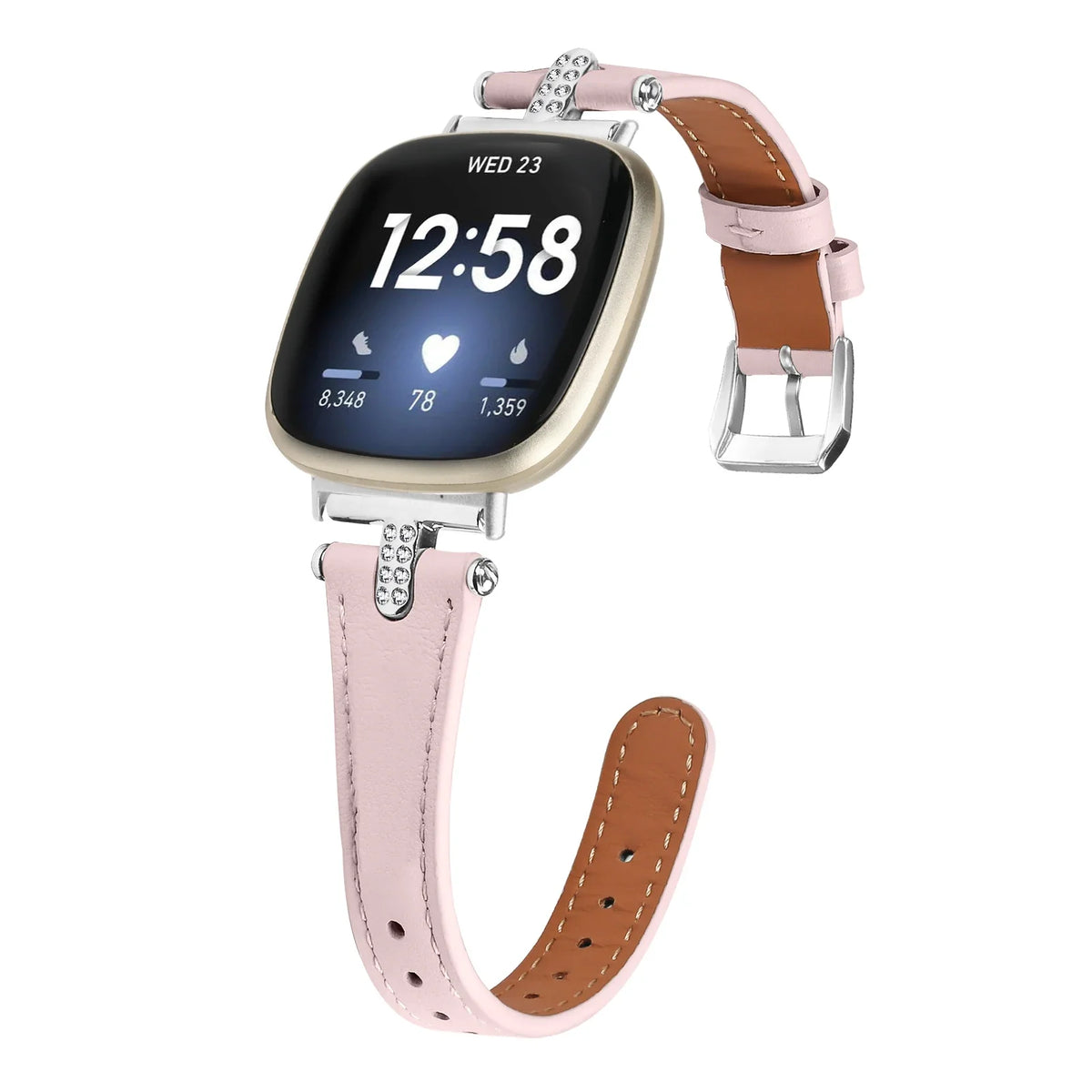 Fitbit Sense 1–2 / Versa 3–4 Stitched Band with Sparkling Connectors