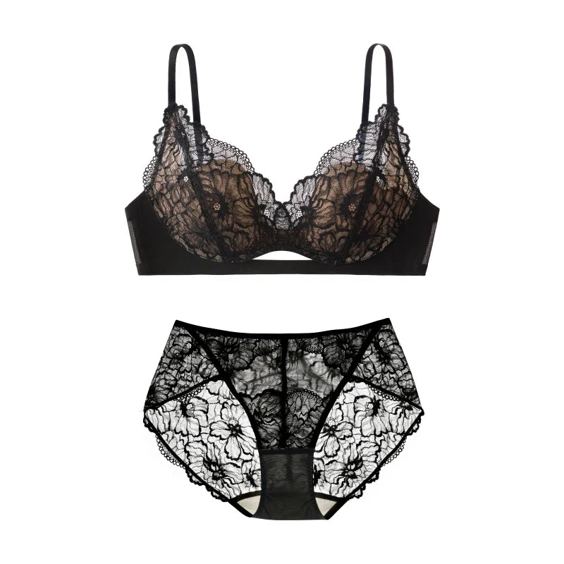 SUJIIN Summer Sexy Bra and Panty Sets for Woman Lace Comfort Thin Bras Set Women's Small Chest Wireless Lingeries Sexy Hot MX325