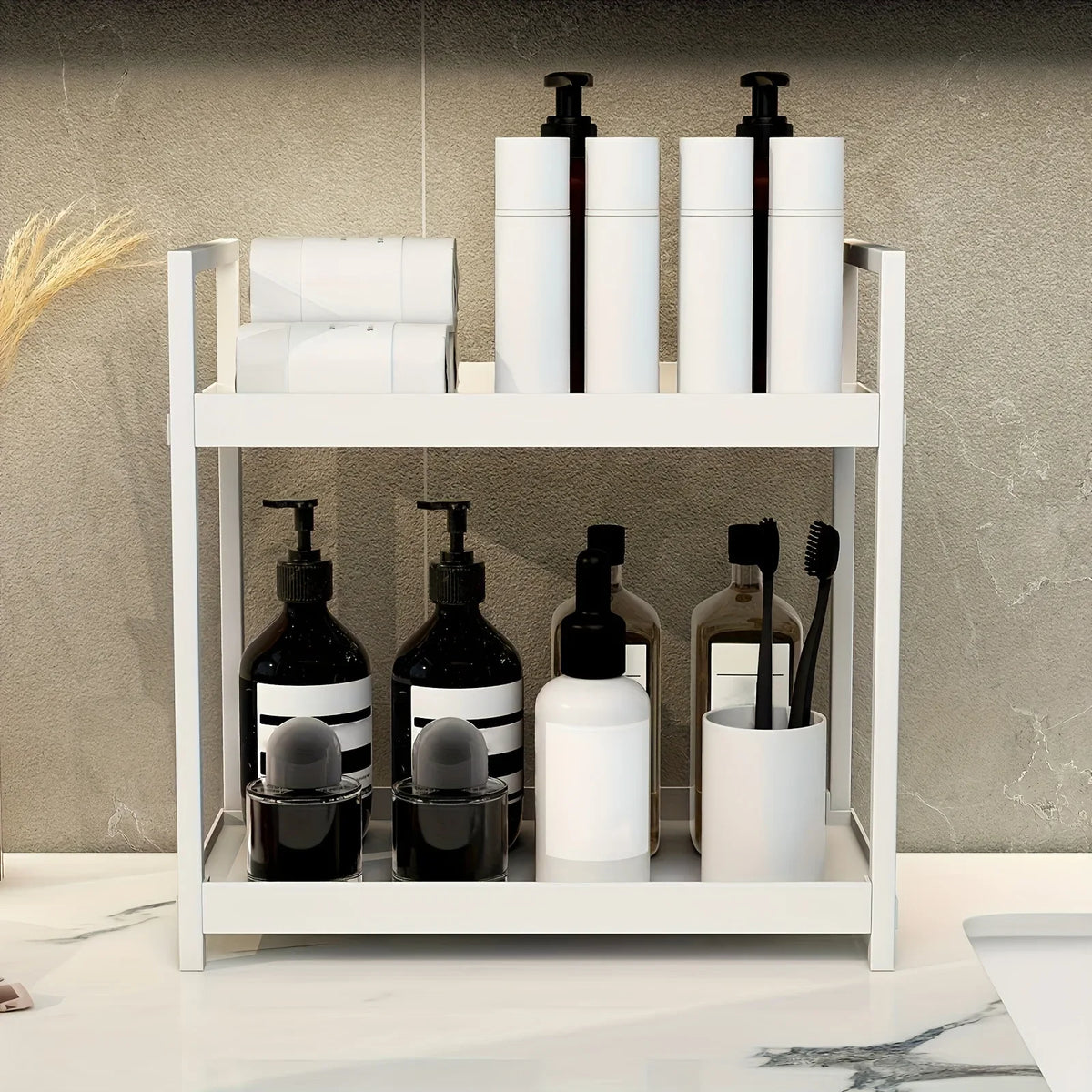 Bathroom Rack,Integrated Dressing Table,Double-layer Skin Care Stand,Cosmetics Organization Rack, Office and HomeCountertop