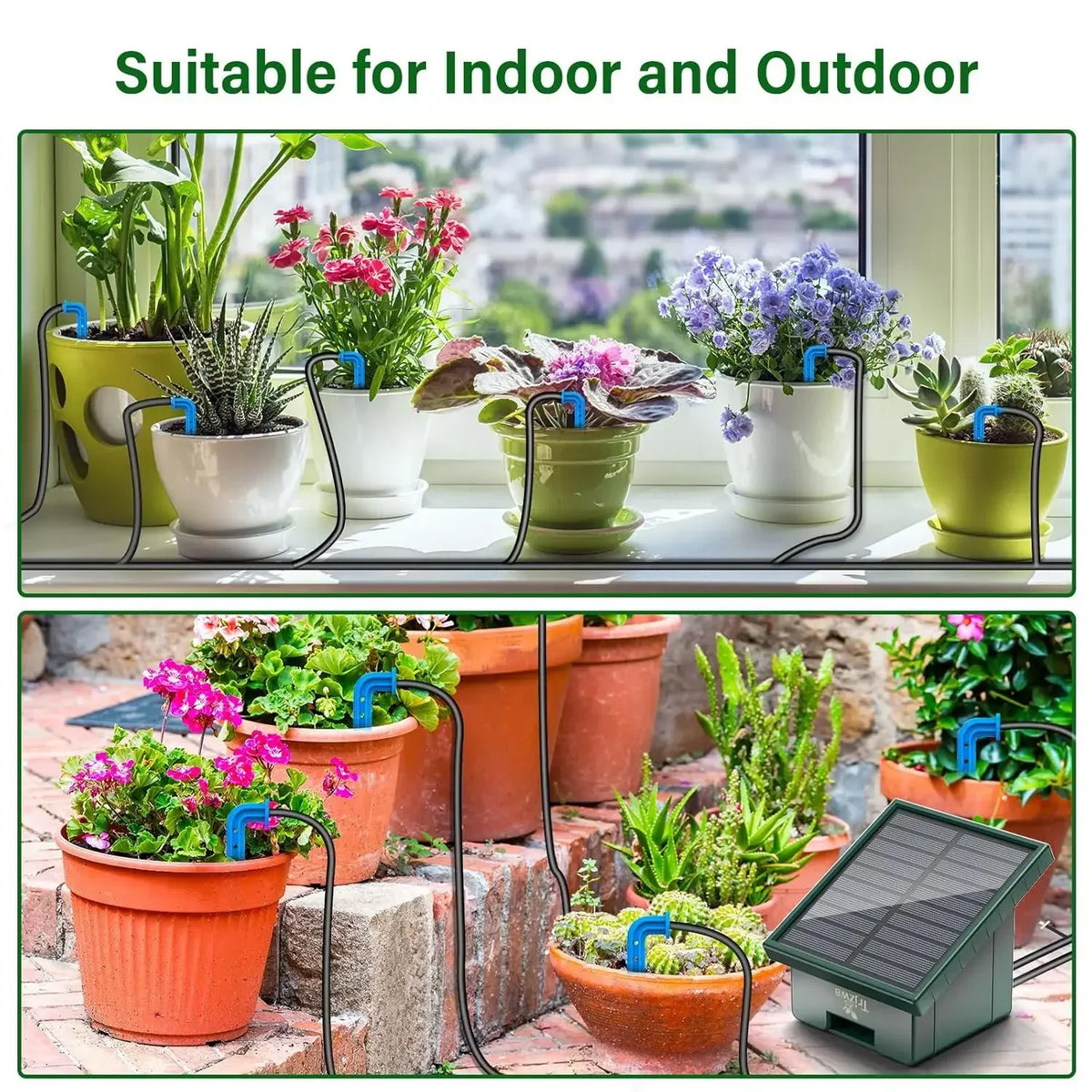 Sistema de riego solar para jardín, balcón, sistema de riego automático por goteo, sistema de riego de jardín DIY, riego por manguera de goteo