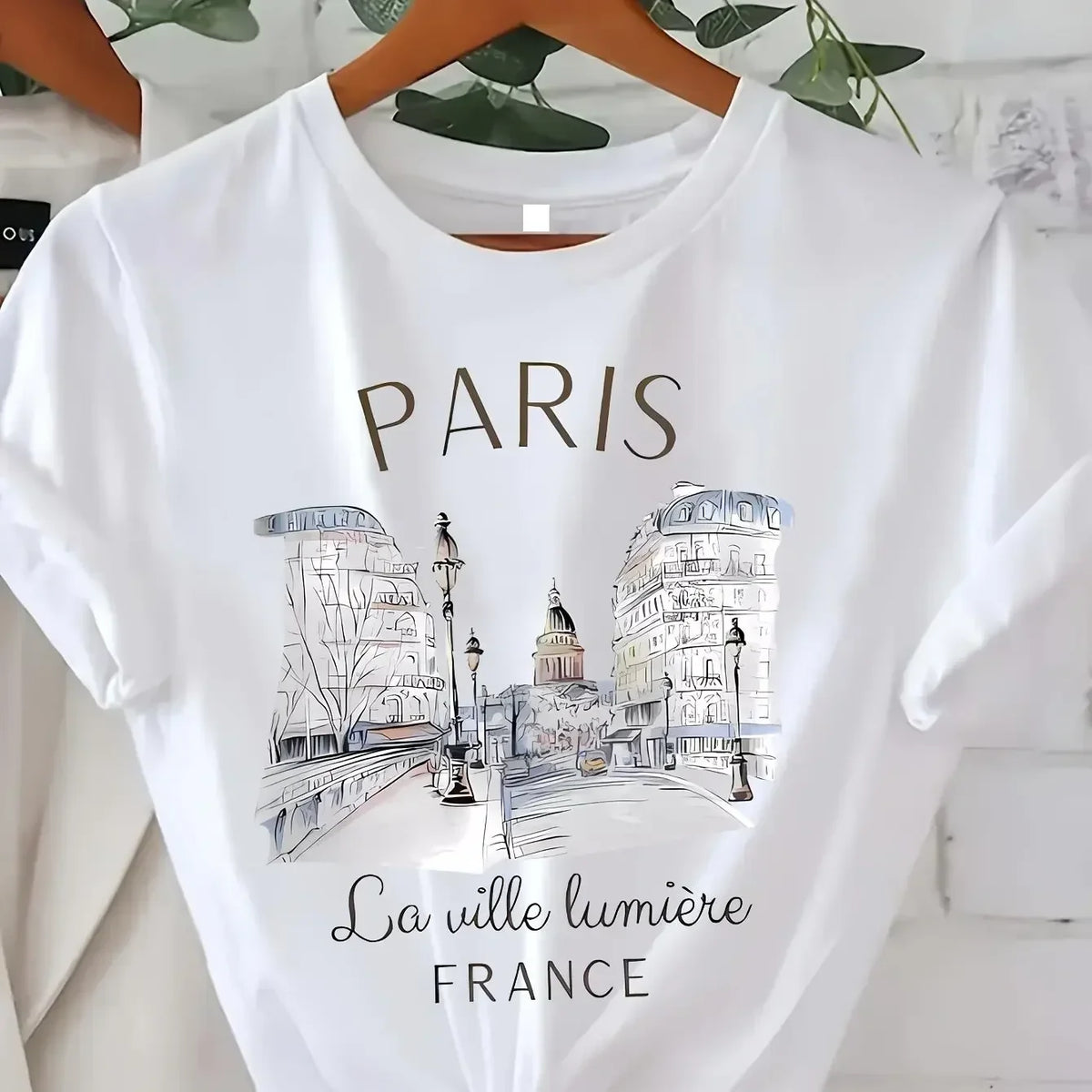 Y2k T Shirt Paris Women Print T-shirt Girl Short Sleeve Crew Neck Casual Top for Summer Spring Women's Clothing
