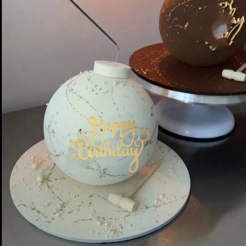 Ins Simple Style Happy Birthday Cake Topper Gold silver Acrylic Kids Party Gift Cupcake Toppers Baby Shower Dessert Decoration