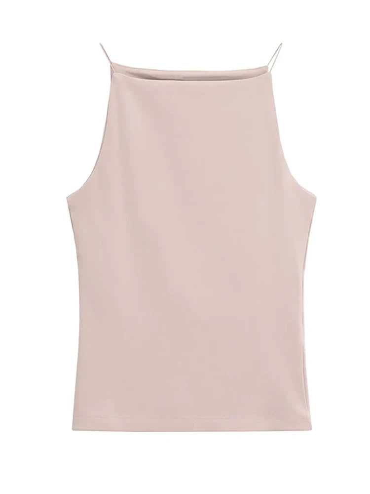 Women's Solid Color Halter Tank Top Sleeveless Vest Thin Straps Camisole Summer Casual Fashion Wear