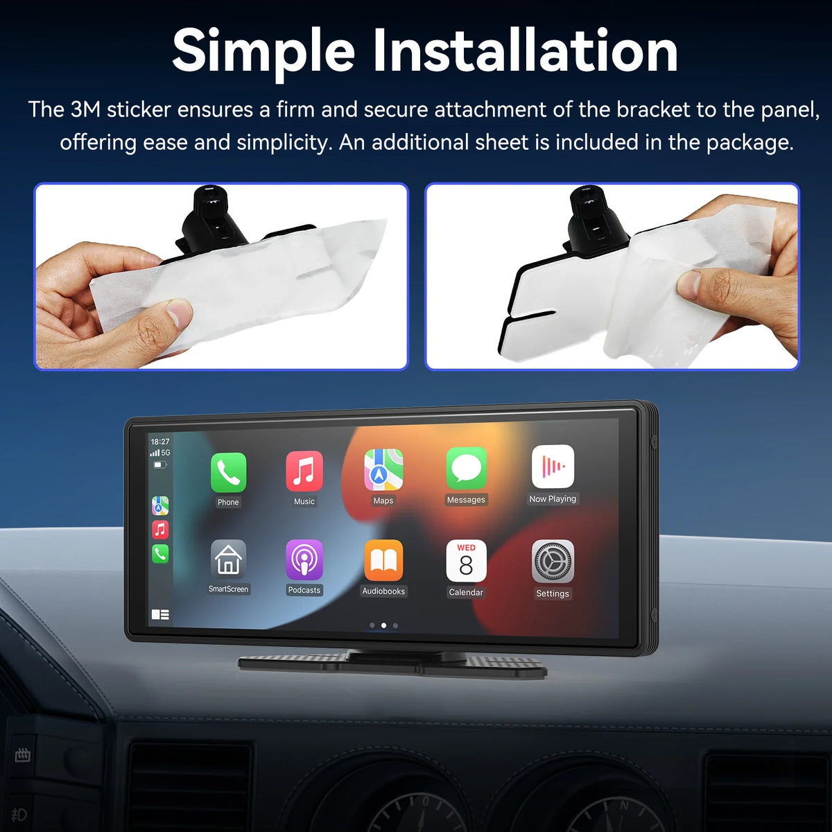 10.26 Inch Portable Wireless CarPlay Screen, Apple CarPlay and Android Auto Touchscreen
