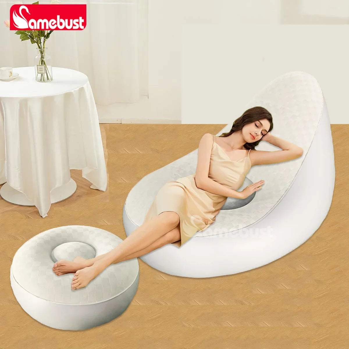 Sofá Hinchable Camebust - Superficie Aterciopelada PVC de Alta Calidad Reposapiés Hinchado Rápido Tumbona Perezosa