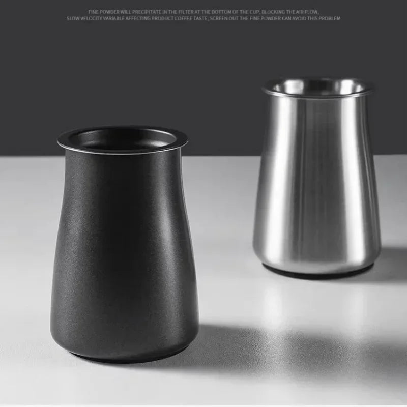 JUSTINLAU 3 en 1 Tazas de café en polvo con filtro de acero inoxidable, tamizador de café con tapa, taza para moler café, accesorios de café