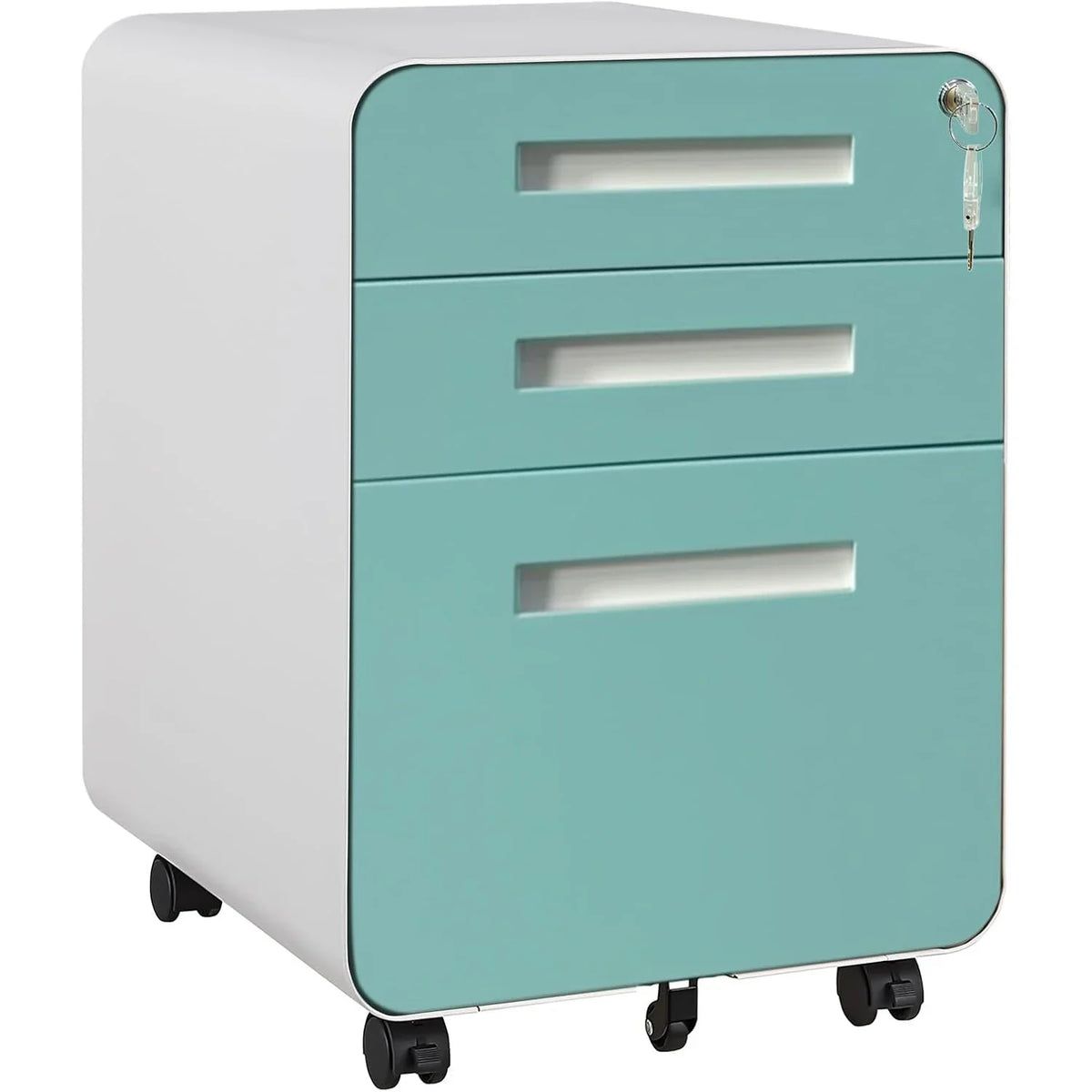 Archivador metálico con cerradura de 3 cajones, móvil, para guardar debajo del escritorio, con 5 ruedas, antivuelco, para organización de oficina en casa